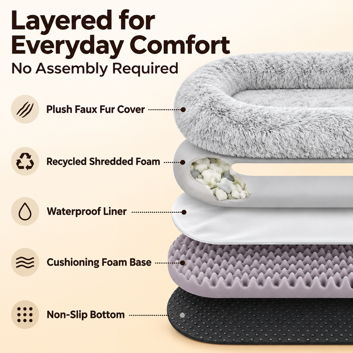 Luxury Super Large Sleep Deeper Oval Bed Human Dog Bed