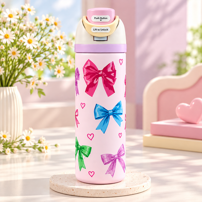Cartoon Sports Water Bottle – 304 Stainless Steel Insulated, Portable, Colorful Letter Design, 24oz & 32oz