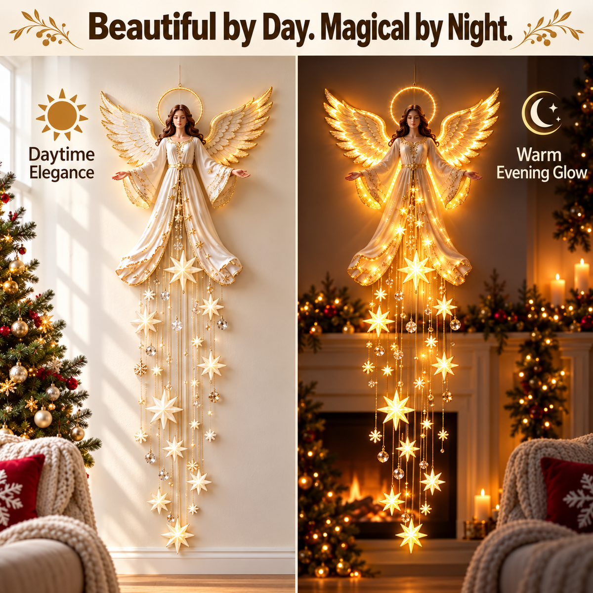 Lighted Nativity Scene Wall Hanging with Warm White LED Star and Pine Garland Decor
