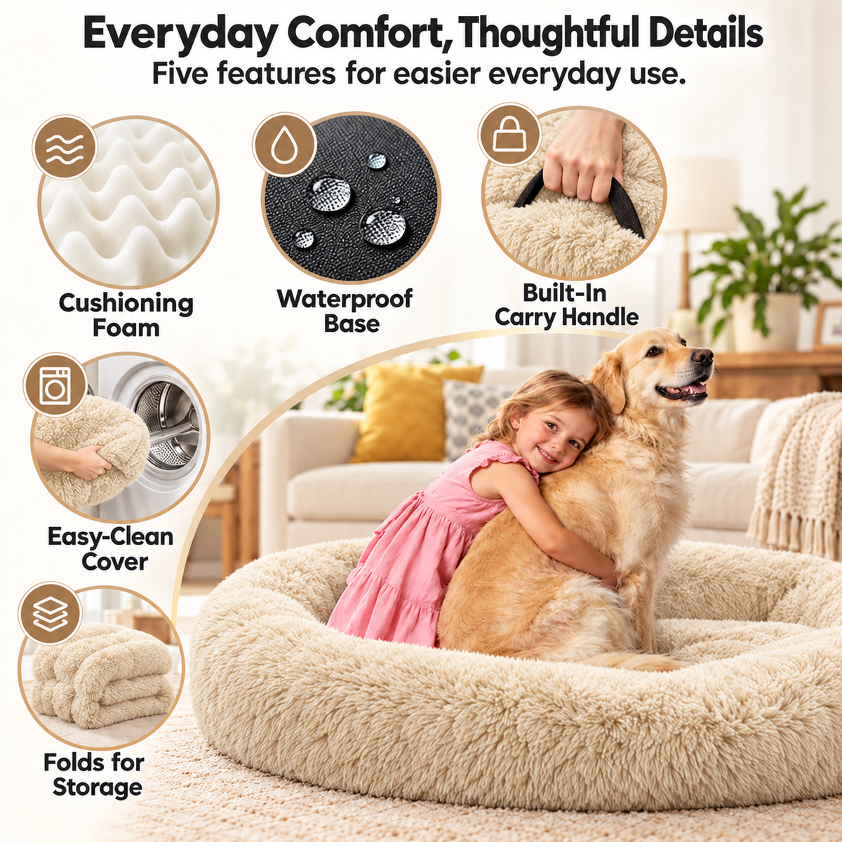 Luxury Super Large Sleep Deeper Oval Bed Human Dog Bed