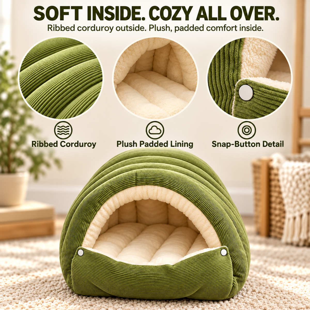 Cozy Corduroy Pet Cave Bed