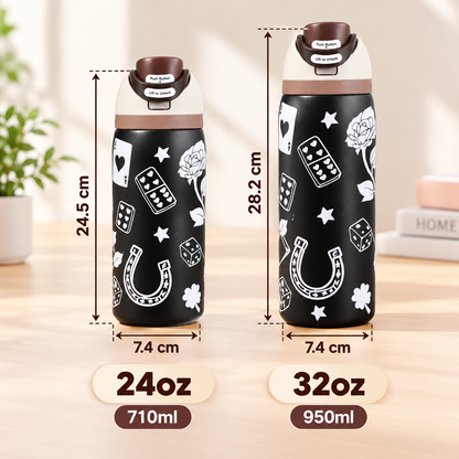 Cartoon Sports Water Bottle – 304 Stainless Steel Insulated, Portable, Colorful Letter Design, 24oz & 32oz