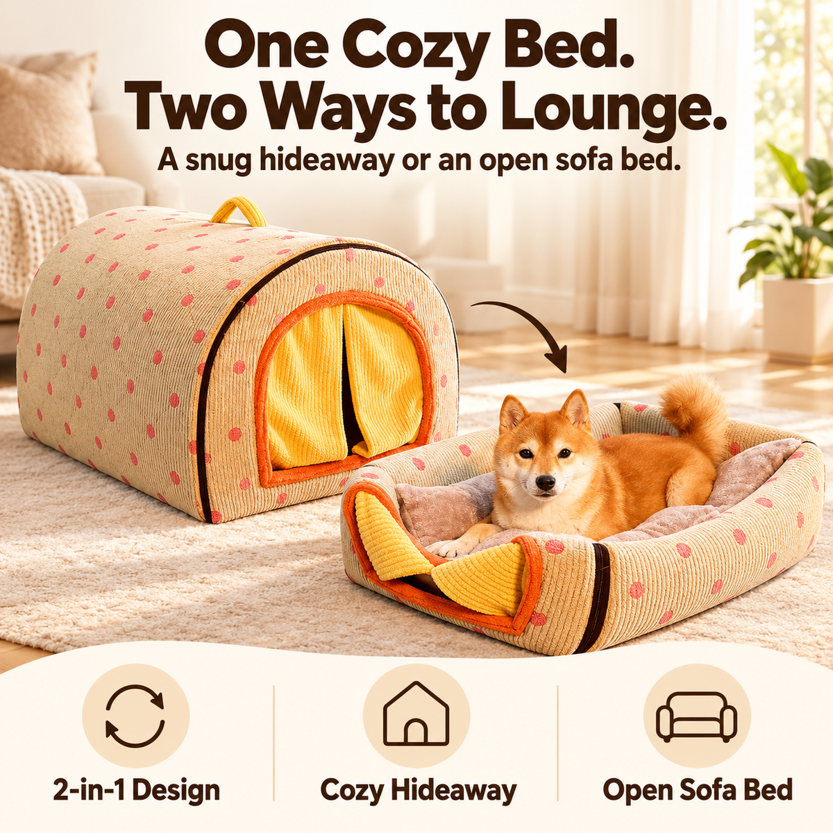 Cozy Haven 2-in-1 Pet House & Sofa Bed