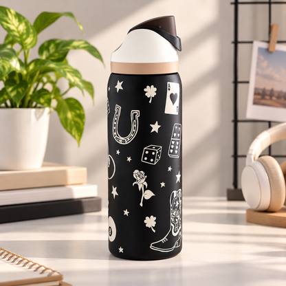 Cartoon Sports Water Bottle – 304 Stainless Steel Insulated, Portable, Colorful Letter Design, 24oz & 32oz