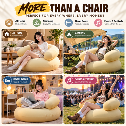 Inflatable Lazy Sofa Chair, Foldable U-Shaped Blow-Up Couch with Soft Flocked Fabric