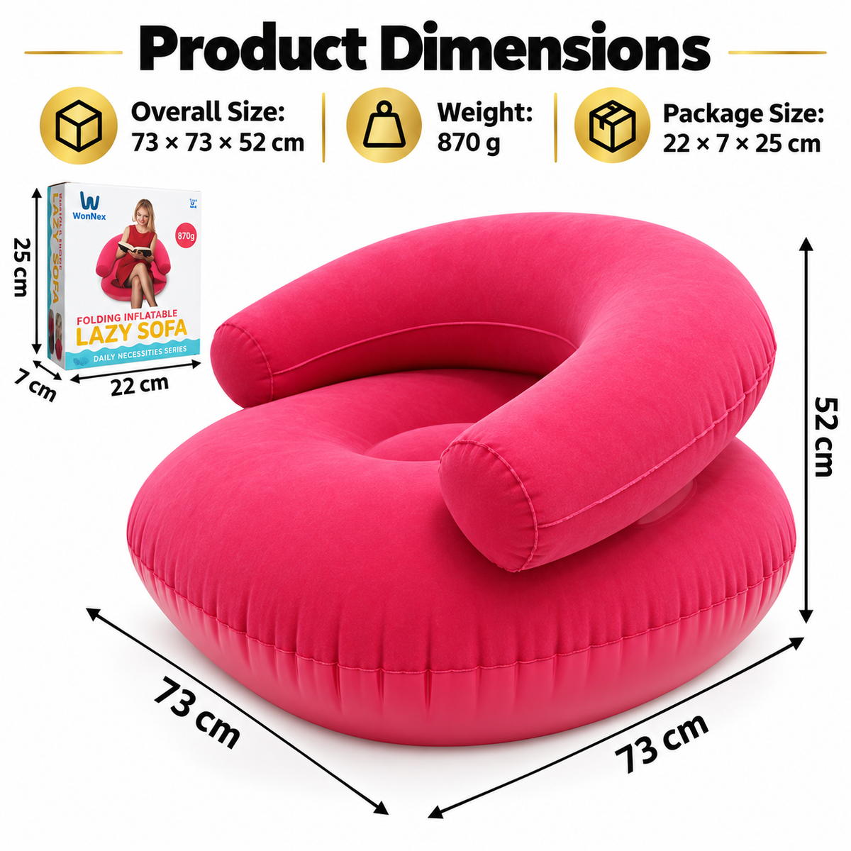Inflatable Lazy Sofa Chair, Foldable U-Shaped Blow-Up Couch with Soft Flocked Fabric