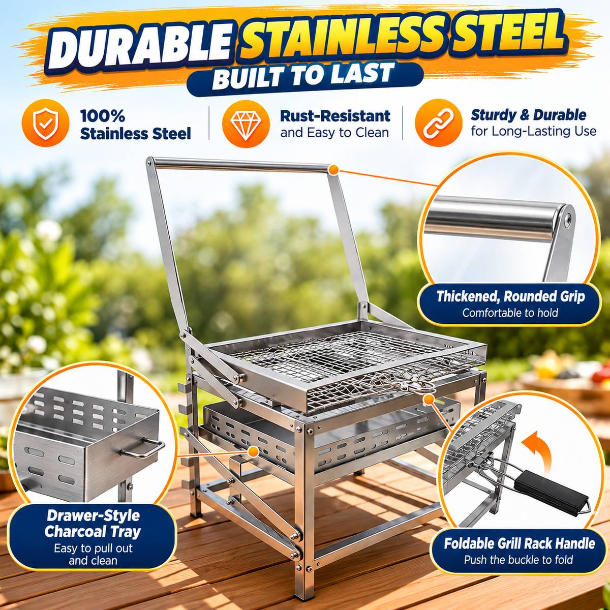180° Rotating Portable Charcoal BBQ Grill