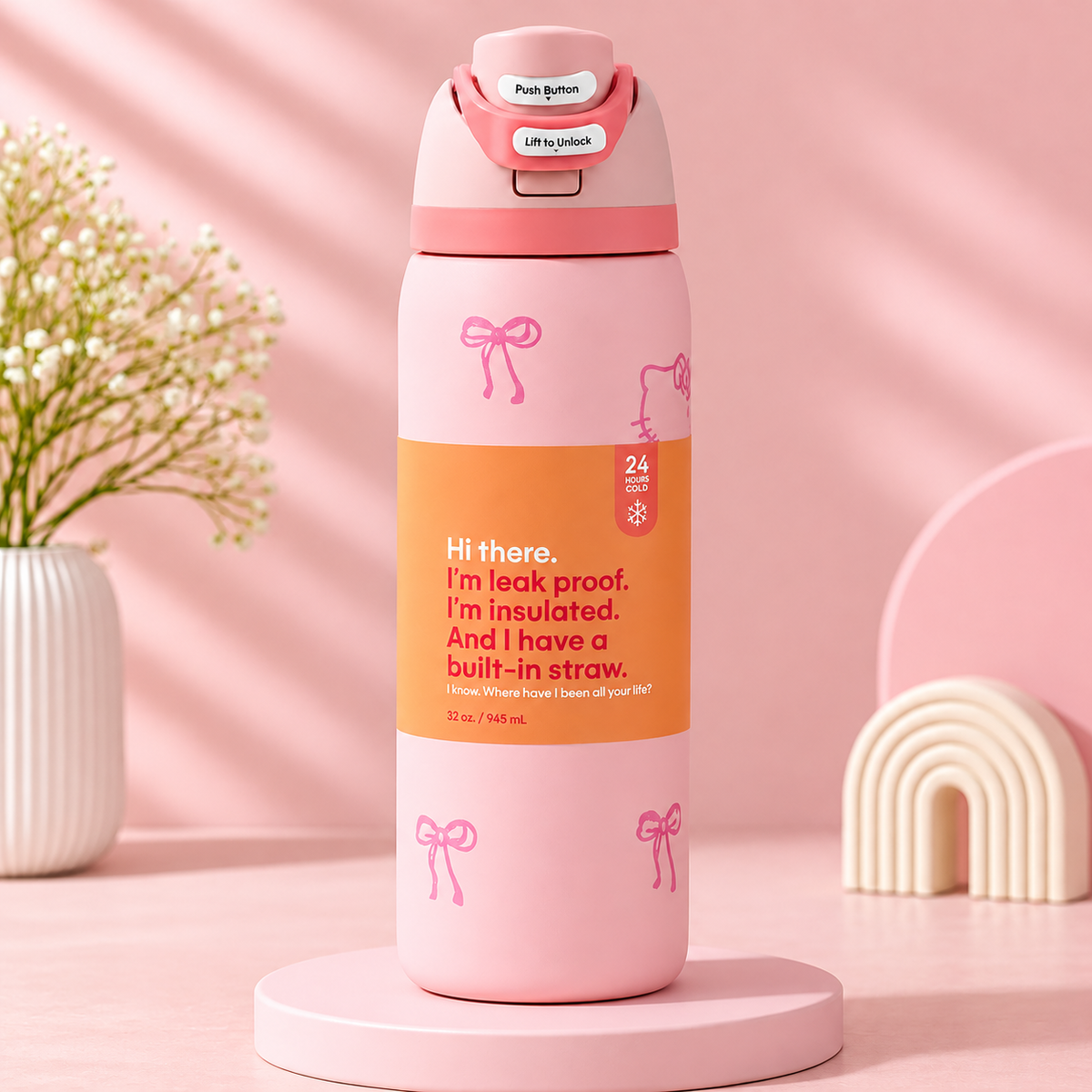 Cartoon Sports Water Bottle – 304 Stainless Steel Insulated, Portable, Colorful Letter Design, 24oz & 32oz