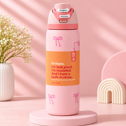 Cartoon Sports Water Bottle – 304 Stainless Steel Insulated, Portable, Colorful Letter Design, 24oz & 32oz