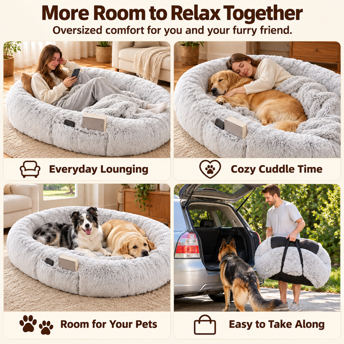 Luxury Super Large Sleep Deeper Oval Bed Human Dog Bed