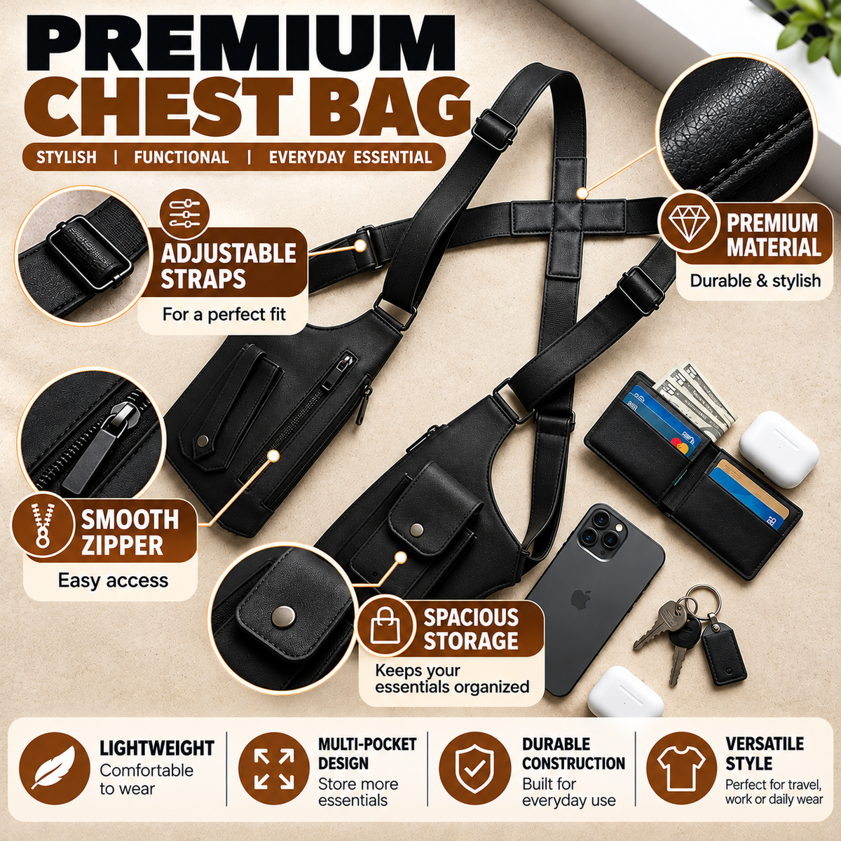 Men's Tactical Chest Bag – Stylish, Lightweight & Functional